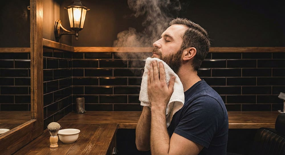 Arc gőzölése forró törölközővel borotválkozás előtt a barbershopban