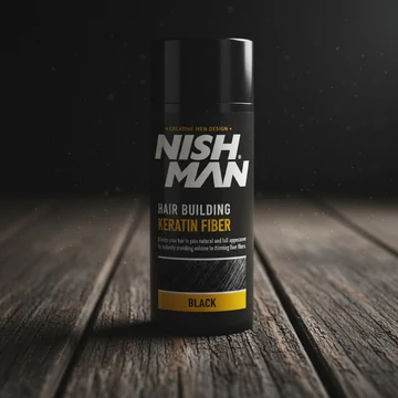 Nish Man Keratin Fiber dúsító és színező hatású folt kitöltő rostok (fekete) 20g