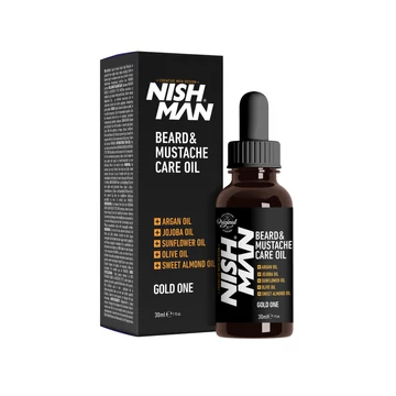 Nish Man Beard &amp; Mustache szakáll és bajusz kondicionáló olaj Gold One 30ml
