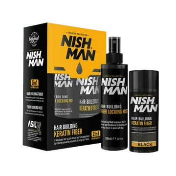 Nish Man Hair Building Keratin Fiber + Fiber Locking Mist Set (black) 20g+100ml
