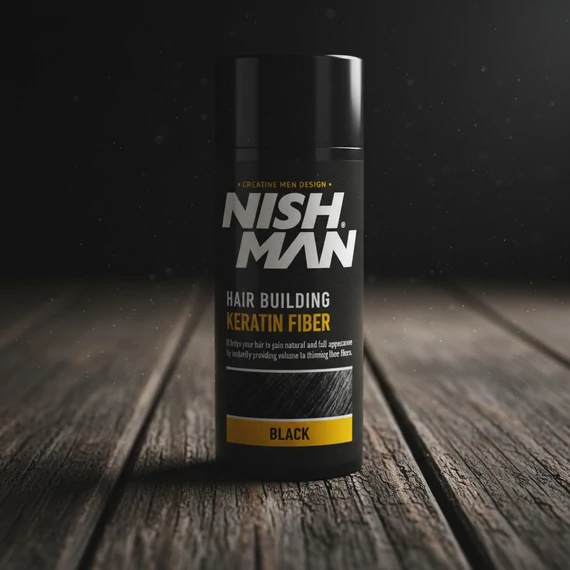 Nish Man Keratin Fiber dúsító és színező hatású folt kitöltő rostok (fekete) 20g