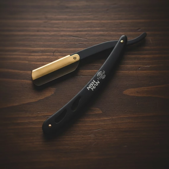 Nish Man Stainless Steal Straight Razor (Black/Gold) borotva