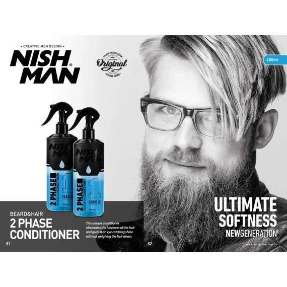 Nish Man 2 Phase szakáll és haj kondicionáló Keratin Complex 400ml