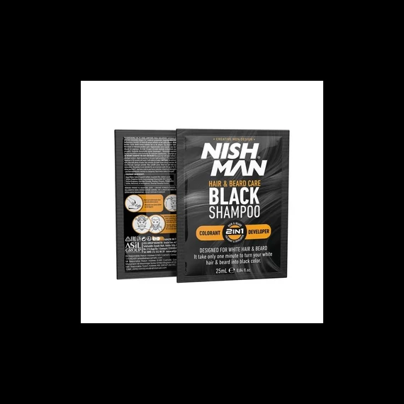 Nish Man Hair & Beard Black Shampoo (10 X 25ml) Box