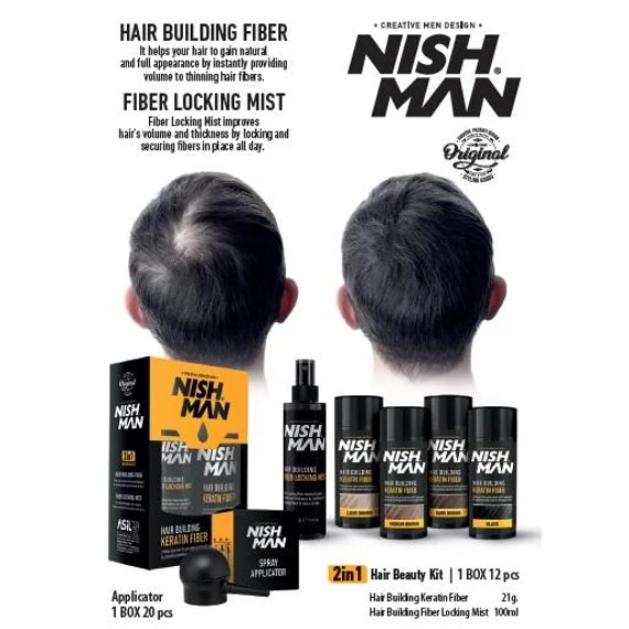 Nish Man Keratin Fiber dúsító és színező hatású folt kitöltő rostok (barna) 20g